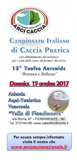 Domenica 15 Ottobre presso l&rsquo;ATV Valle di Fiordimonte, si svolger&agrave; il Campionato Italiano di Caccia Pratica dell'Arci Caccia