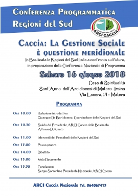 Sabato 16 Arci Caccia celebrer&agrave; la conferenza programmatica delle regioni del sud