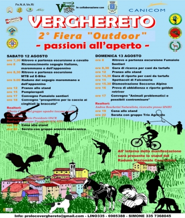 VERGHERETO: IL 12 E 13 AGOSTO AL VIA LA FESTA DELL'OUTDOOR